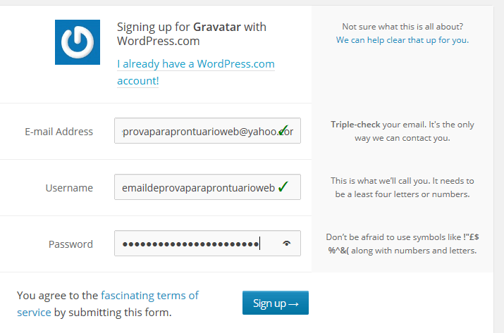 registro wordpress gravatar
